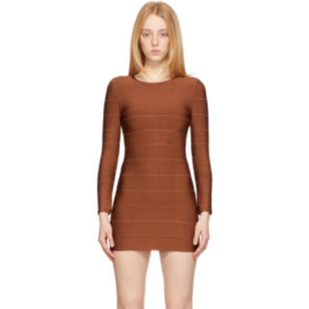 Hervé Léger Icon Orange Bandage Sheath Mini Dress NWT|Size M